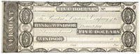 Obsolete Money from the Bank of Windsor in Vermont note dated as it is a remainder and never issued for sale by Brandywine General Store in almost uncirculated condition