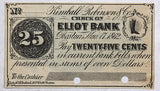 An obsolete civil war 25 cents obsolete money issued by Kimball Robinson and Co from Boston MA punch cancelled