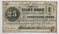 An obsolete civil war 25 cents obsolete money issued by Kimball Robinson and Co from Boston MA signed and numbered