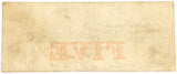 An obsolete five dollar banknote issued by the Cochituate Bank from Boston Massachusetts in 1852 for sale by Brandywine General Store reverse of bill