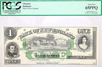An obsolete one dollar banknote issued by Bank of New England at Goodspeed's Landing in East Haddam Connecticut certified by PCGS at Gem New 65 PPQ for sale by Brandywine General Store