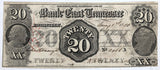 An obsolete twenty dollar banknote from the Chattanooga branch of the Bank of East Tennessee dated 1855 for sale by Brandywine General Store grading very fine
