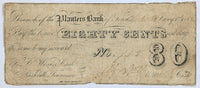 An obsolete eighty cents banknote from the Clarksville Branch of the Planters Bank in Tennessee dated January 1st, 1862 for sale by Brandywine General Store in very good condition