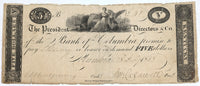 An obsolete five dollar rare banknote from the Bank of Columbia in Kentucky issued July 28,, 1818 for sale by Brandywine General Store in very good condition