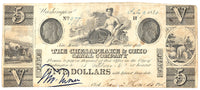 Obsolete money from the Chesapeake and Ohio Canal Company five dollar bill issued from Washington DC in 1840 for sale by Brandywine General Store in fine condition