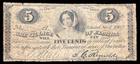 Obsolete Money from the Village of Elmira New York a five cent change note issued in 1862 for sale by Brandywine General Store grading very good