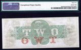 A Farmington New Hampshire two dollar obsolete currency from the Farmington Bank in the 1860s certified by PMG at 65 EPQ for sale by Brandywine General Store reverse of bill