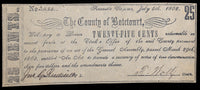 A 25 cents obsolete civil war note from Botetourt County issued from Fincastle VA during the Civil War on July 5, 1862 for sale by Brandywine General Store in AU condition