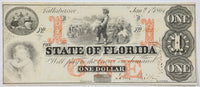 An obsolete State of Florida one dollar treasury note issued from Tallahassee during the Civil War on January 1, 1864 for sale by Brandywine General Store in almost uncirculated condition