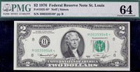 A series of 1976 Fr #1935-F* FRN two dollar star note from the St. Louis Federal Reserve Bank graded PMG 64 for sale by Brandywine General Store