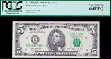 A FR #1982-E* five dollar federal reserve Star note from the Richmond District graded PMG 64 PPQ for sale by Brandywine General Store