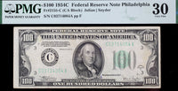 A FR #2155-C series of 1934C one hundred dollar FRN note from the Federal Reserve Bank in Philadelphia for sale by Brandywine General Store graded PMG 30