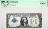 A 1928A FR #1601 One Dollar Silver Certificate professionally certified by PCGS at Superb Gem New 67 PPQ for sale by Brandywine General Store