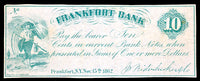 Obsolete Money from the Frankfort Bank in New York being a ten cents change note dated November 15th, 1862 for sale by Brandywine General Store grading crisp extra fine