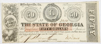 An obsolete Georgia ten dollar note issued during the Civil War from Milledgeville GA on February 2nd, 1863 for sale by Brandywine General Store in extra fine plus condition