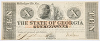 An obsolete Georgia ten dollar note issued during the Civil War from Milledgeville GA on January 15, 1862 for sale by Brandywine General Store in uncirculated condition