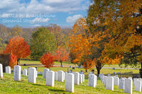 An original premium quality art print of Grave Markers Surrounded by Fall Splendor in Gettysburg National Cemetery for sale by Brandywine General Store
