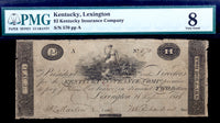 An obsolete two dollar banknote from the Kentucky Insurance Company issued from Lexington  on September 16, 1814 for sale by Brandywine General Store certified PMG 8 VG
