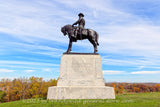 An original premium quality art print of Major General Oliver Otis Howard Monument in Gettysburg National Cemetery on East Cemetery Hill for sale by Brandywine General Store.
