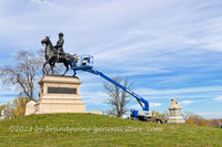 An original premium quality art print of Major General Winfield Scott Hancock monument being Refurbished in Gettysburg East Cemetery Hill for sale by Brandywine General Store