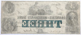 An obsolete three dollar bill from the Farmers and Merchants Bank of Memphis Tennessee dated 1854 for sale by Brandywine General Store reverse