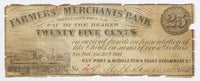 A twenty five cents obsolete scrip note for the Key Port and Middletown Point Steamboat Company issued from Middletown Point NJ on November 20, 1862 for sale by Brandywine General Store