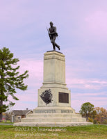 An original premium quality art print of Minnesota Monument under Pastel Sky on Cemetery Ridge in Gettysburg Military Park for sale by Brandywine General Store