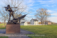 An original premium quality art print of Mississippi Monument a Back View with Gettysburg Farm on Seminary Hill for sale by Brandywine General Store