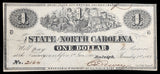 An Obsolete North Carolina Civil War one dollar Treasury Note issued in 1863 during the Civil War for sale by Brandywine General Store EF with small paper pull