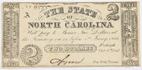 An Obsolete North Carolina Civil War two dollar treasury note issued 1861 from Raleigh NC for sale by Brandywine General Store in extra fine condition