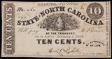 An Obsolete North Carolina Civil War ten cents small size treasury note issued Sept 1, 1862 from Raleigh NC for sale by Brandywine General Store in very fine condition