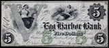 Obsolete Currency issued by the Egg Harbor Bank in Egg Harbor city New Jersey in the denomination of five dollars during the Civil War in 1861 in fine condition
