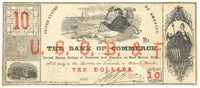 Obsolete Money from the United States College of Business and Finance at New Haven CT in the amount of ten dollars from 1860s for sale by Brandywine General Store VF has Counterfeit written on back