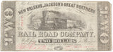 An obsolete Civil War train note issued by the New Orleans, Jackson and Great Northern Railroad in 1861 from New Orleans for sale by Brandywine General Store in F/VF condition