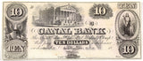 An obsolete ten dollar banknote from the New Orleans Canal Banking company with a Building for sale by Brandywine General Store uncirculated