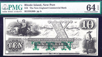 Ten Dollar 1860s obsolete currency from the New England Commercial Bank in New Port Rhode Island certified PMG 64 EPQ for sale by Brandywine General Store