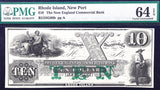Ten Dollar 1860s obsolete currency from the New England Commercial Bank in New Port Rhode Island certified PMG 64 EPQ for sale by Brandywine General Store