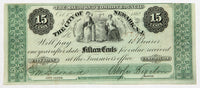 A fifteen cents obsolete scrip from the The City of Newark New Jersey issued during the civil war on October 01, 1862