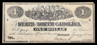 An Obsolete North Carolina Civil War one dollar Treasury Note issued in 1863 during the Civil War for sale by Brandywine General Store grading crisp extra fine