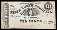 An Obsolete North Carolina Civil War ten cent treasury change note issued January 1, 1863 for sale by Brandywine General Store grading crisp extra fine