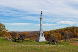 An original premium quality art print of Ohio 4th Infantry Carroll's 1st Brigade monument with cannons in Gettysburg's East cemetery hill for sale by Brandywine General Store