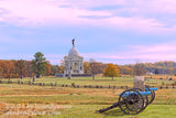 An original premium quality art print of the Pennsylvania Monument with Cannons and Rail Fences in Gettysburg Military Park for sale by Brandywine General Store