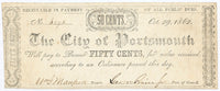 Fifty cents obsolete money from the city of Portsmouth issued during the Civil War on October 29, 1862 for sale by Brandywine General Store in fine condition