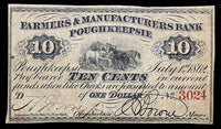 An obsolete ten cent scrip note issued by the city of Poughkeepsie New York on July 1st, 1862 for sale by Brandywine General Store in very fine condition