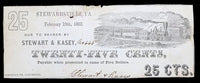 A twenty five cents obsolete currency scrip issued from the business of Stewart and Kasey in Stewartsville VA on February 15, 1862 for sale by Brandywine General Store fine