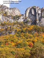 An original premium quality art print of Climbers and Dangling Rope on Seneca Rocks for sale by Brandywine General Store