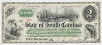 An obsolete two dollar South Carolina revenue bond currency issued in 1873 for sale by Brandywine General Store in choice almost uncirculated condition