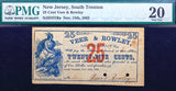 A twenty five cents obsolete scrip note for Veer and Rowley of South Trenton NJ dated Nov 15th, 1862 and certified by PMG at 20 Very Fine for sale by Brandywine General Store certified PMG 20 VF