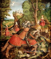 An archival premium Quality art Print of St. George Fighting the Dragon painted by German artist Leonhard Beck in 1514 for sale by Brandywine General Store
