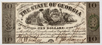 An obsolete Georgia ten dollar note issued during the Civil War from Milledgeville GA on April 6, 1864 for sale by Brandywine General Store in AU condition with splits